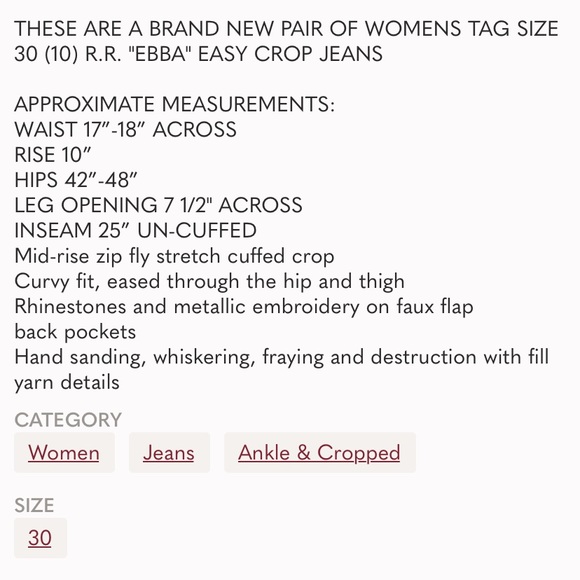 NWT ROCK REVIVAL EBBA EASY CROP JEANS - Picture 11 of 15